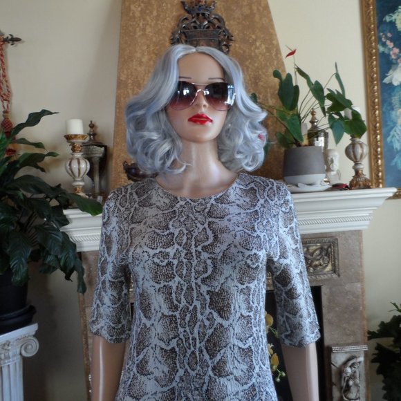 Chloe Brown Multi Python Print Knit Sheath Dress w/ Ruffle Hem Detail Size M - Picture 6 of 16